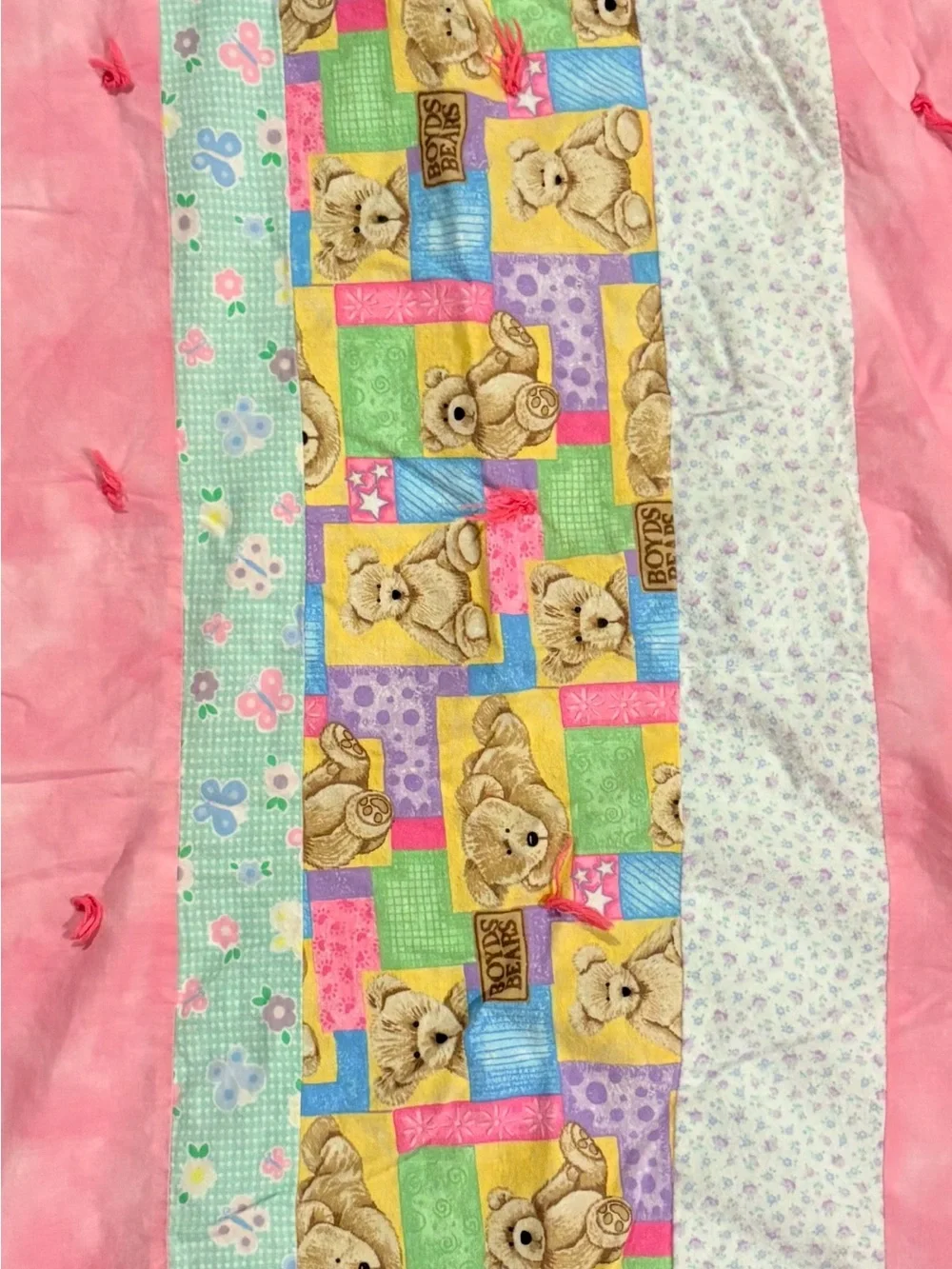 Baby Girls Handmade Boyds Bear themed quilted Baby Blanket EUC Nursery Patchwork